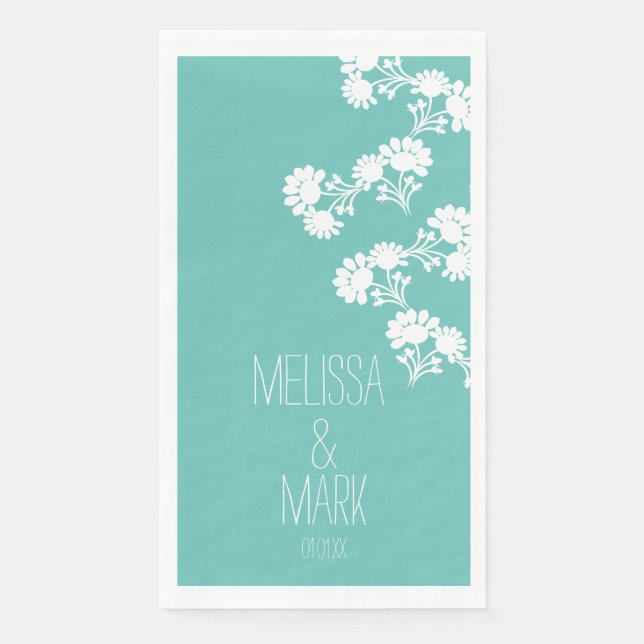  Floral Wedding Wreath Border Name Napkin (Front)