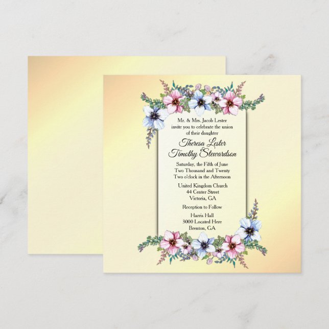Floral Wedding Yellow Invitation (Front/Back)