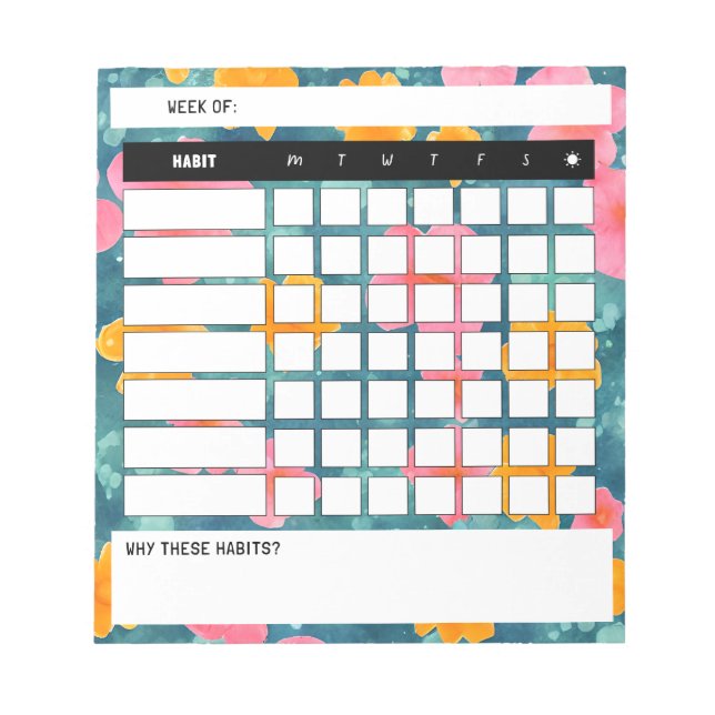 Floral Weekly Habit Tracker Notepad (Front)