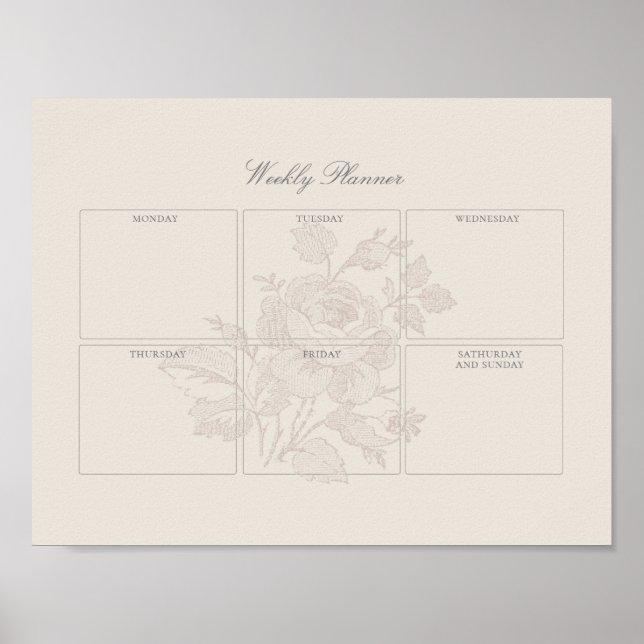 Floral weekly planer printable template poster (Front)