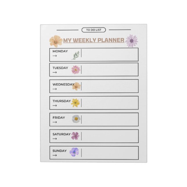 Floral Weekly Planner Page Notepad (Rotated)