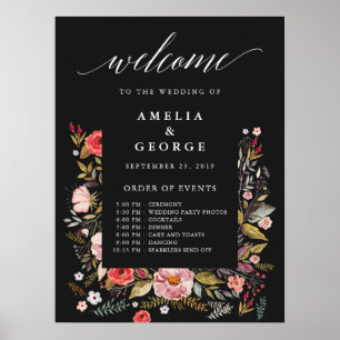 Floral welcome order of events wedding sign