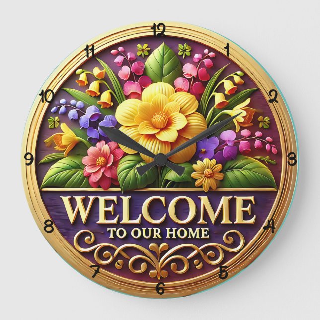 Floral Welcome To Our Home Large Clock (Front)