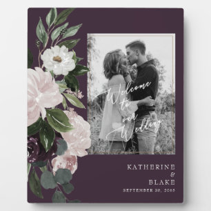 Floral Welcome to our Wedding B/W Photo Wine  Plaque