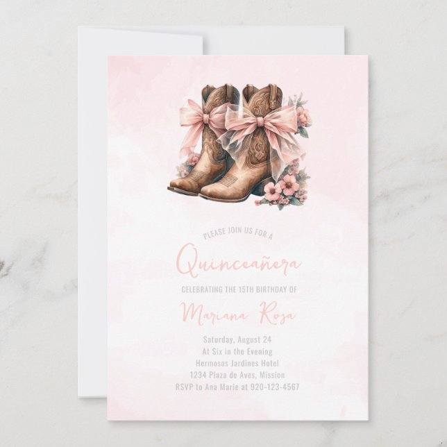 Floral Western Boots Quinceanera Birthday Invitation (Front)