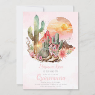 Floral Western Boots Quinceanera Birthday Invitation