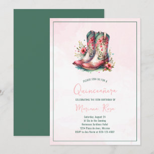Floral Western Boots Quinceanera Birthday Invitation