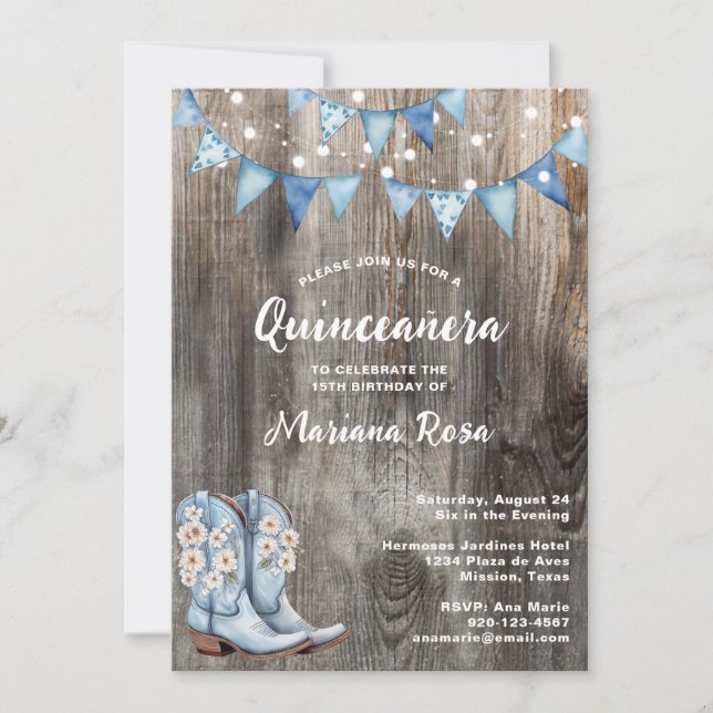 Floral Western Boots Quinceanera Birthday Party Invitation (Front)