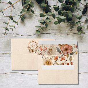 Floral Western Crest Monogram Wedding Envelope