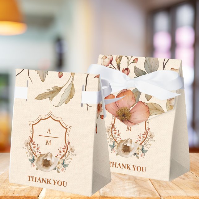 Floral Western Crest Monogram Wedding  Favour Box (Creator Uploaded)