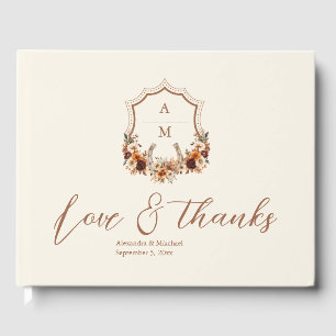 Floral Western Crest Monogram Wedding Guest Book