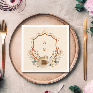 Floral Western Crest Monogram Wedding  Napkin