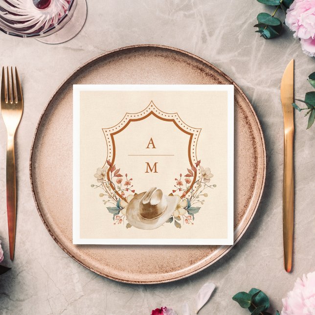 Floral Western Crest Monogram Wedding  Napkin (Creator Uploaded)