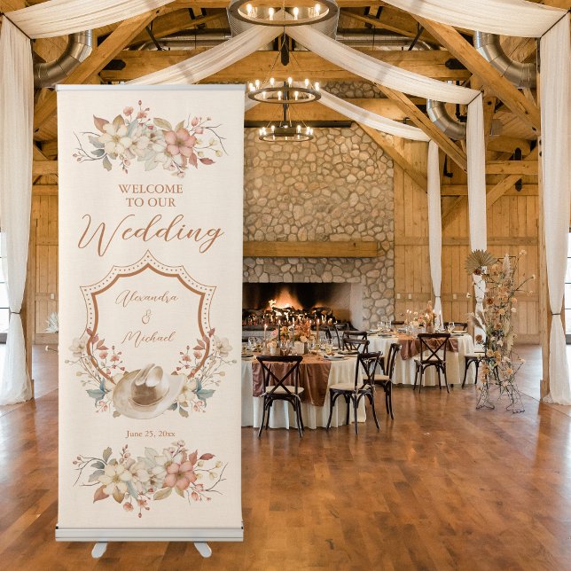 Floral Western Crest Monogram Wedding  Retractable Banner (Creator Uploaded)