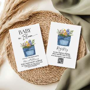 Floral Western Denim Pocket Baby In Bloom Shower Invitation