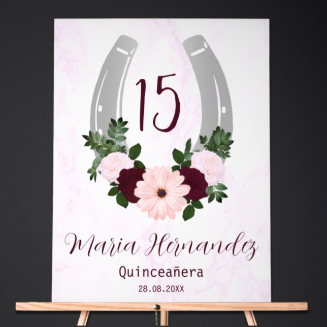 Floral Western Horseshoe Quinceanera Acrylic Sign (Creator Uploaded)