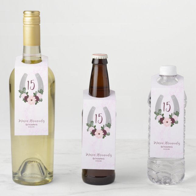 Floral Western Horseshoe Quinceanera Bottle Tag (In Situ)
