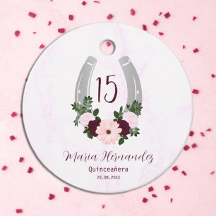 Floral Western Horseshoe Quinceanera Favour Tags
