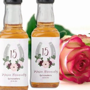 Floral Western Horseshoe Quinceanera Liquor Bottle Label