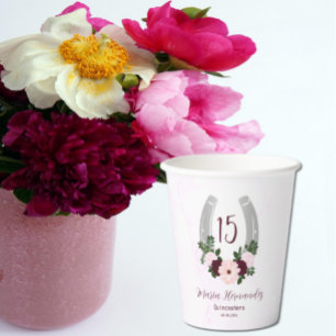Floral Western Horseshoe Quinceanera Paper Cups