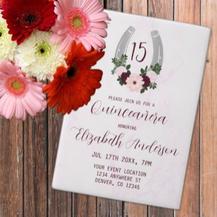 Floral Western Horseshoe Quinceanera Vellum Invitations