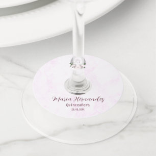 Floral Western Horseshoe Quinceanera Wine Glass Tag