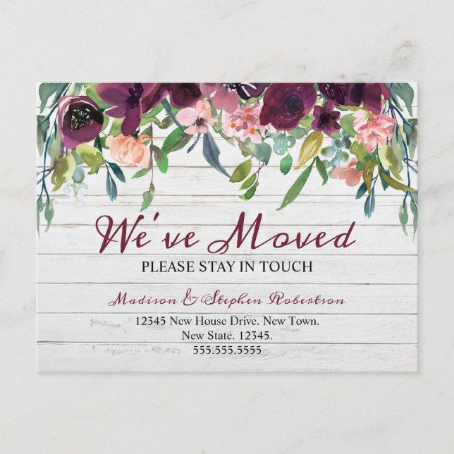 Floral We've Moved | New Address  Announcement Postcard (Front)