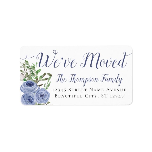 Floral We've Moved New Address Dusty Blue Family Label (Front)