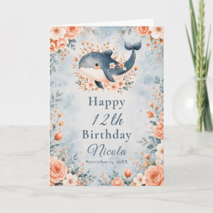 Floral Whale Birthday  Card