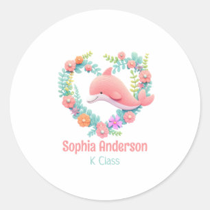 Floral Whale Heart Love Back To School Name Classic Round Sticker