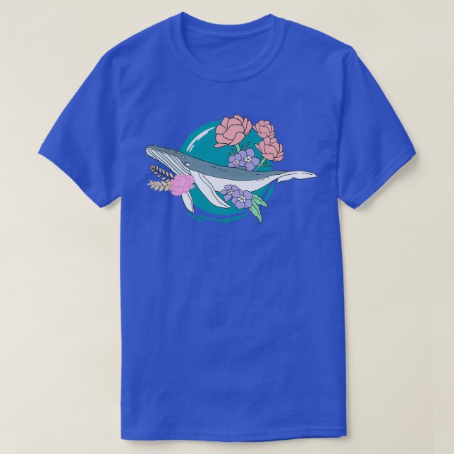 Floral Whale illustration T T-Shirt (Design Front)