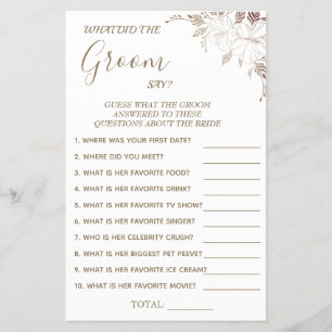 Floral What groom say Bridal shower game card Flye