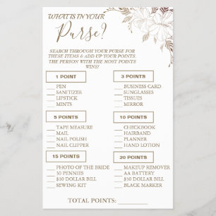 Floral What is in your purse Shower game card Flye