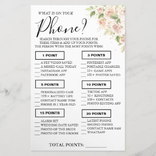 Floral What is on your phone Shower game card