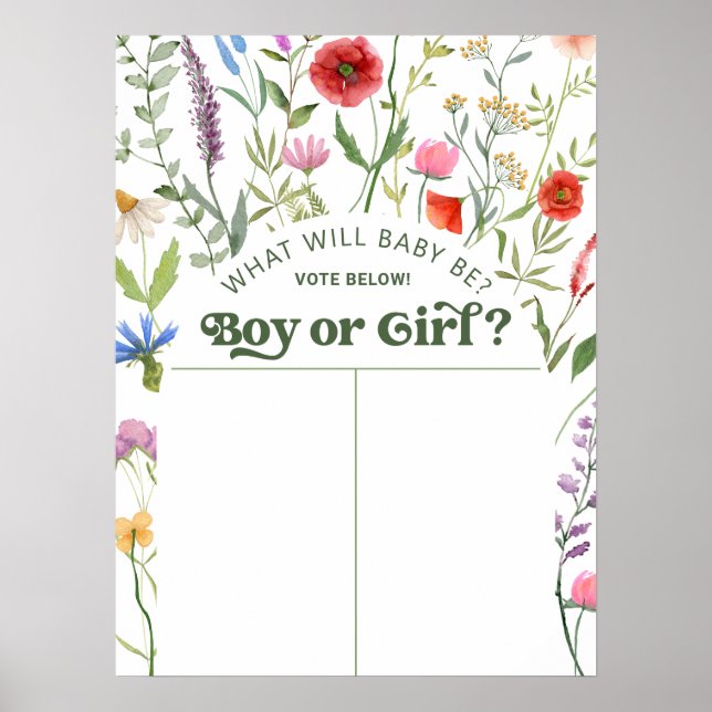 Floral What Will Baby Be Gender Prediction Sign (Front)