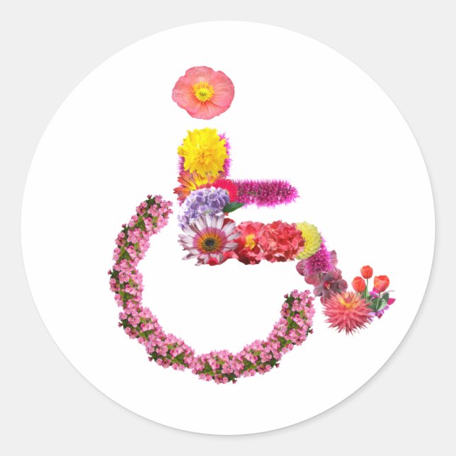 Floral Wheelchair Round Sticker (Front)