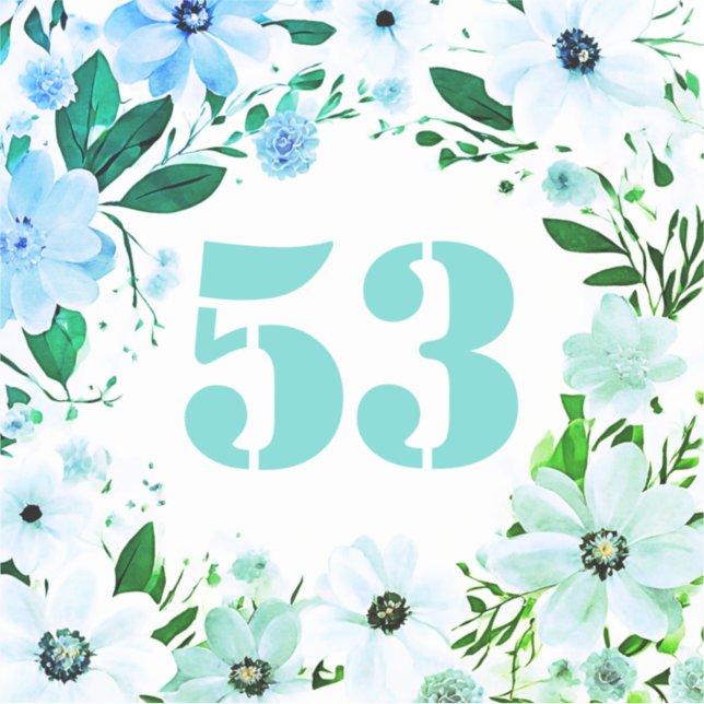 Floral Wheelie Bin Number Green Blue Flowers (Front)