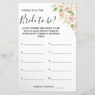 Floral Where was She Bridal shower game card