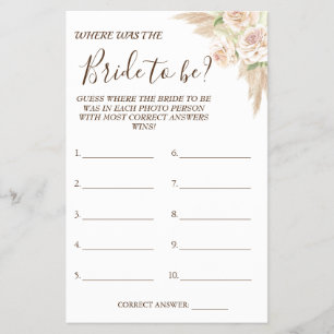 Floral Where was She Bridal shower game card