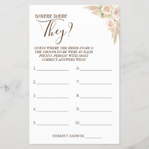Floral Where were They Bridal shower game card