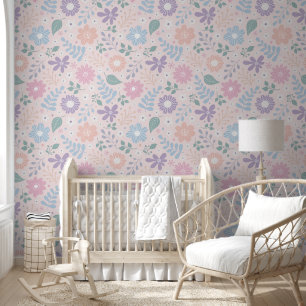 Floral whimsical cute kids pastel colour wallpaper