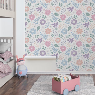 Floral whimsical cute kids pastel colour wallpaper