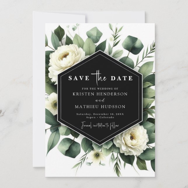 Floral Whimsical Eucalyptus Digital Wedding Save The Date (Front)