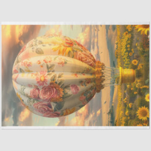 Floral Whimsical Hot Air Balloon Decoupage,  Tissue Paper