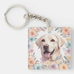 Floral Whimsical Labrador Retriever Illustration Key Ring