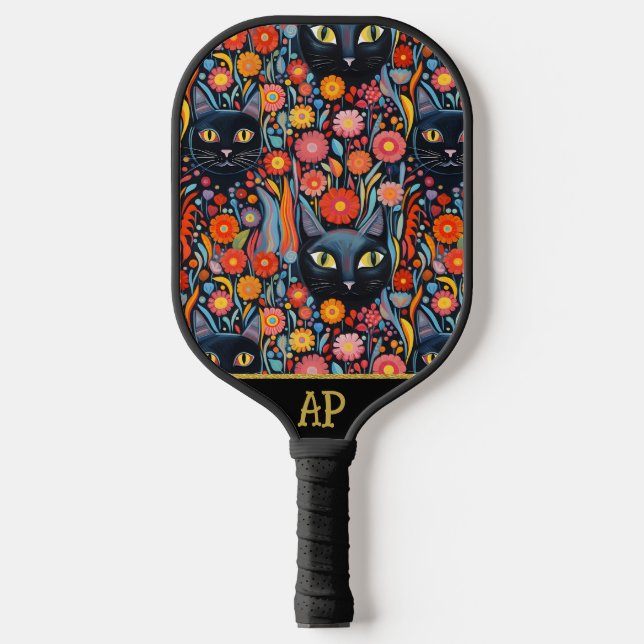*~*  Floral Whimsical Quirky Cat AP68  PHOTO 4 Pickleball Paddle (Front)