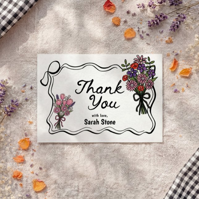 Floral Whimsical Thank You Flat Card (Creator Uploaded)