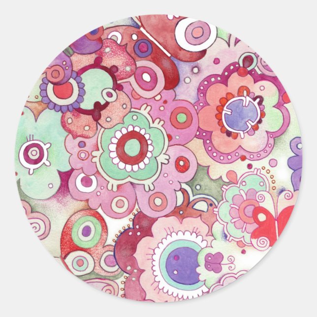 Floral Whimsy Classic Round Sticker (Front)