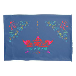 floral whimsy folk art colourful ditsy flowers blu pillowcase