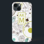 Floral Whimsy Pattern Monogram iPad Air Case<br><div class="desc">Customisable iPad case featuring white,  blue and chartreuse floral pattern chevron pattern and chartreuse tag and monogram. This is available in variety of colours and variety of cases and sleeves.</div>